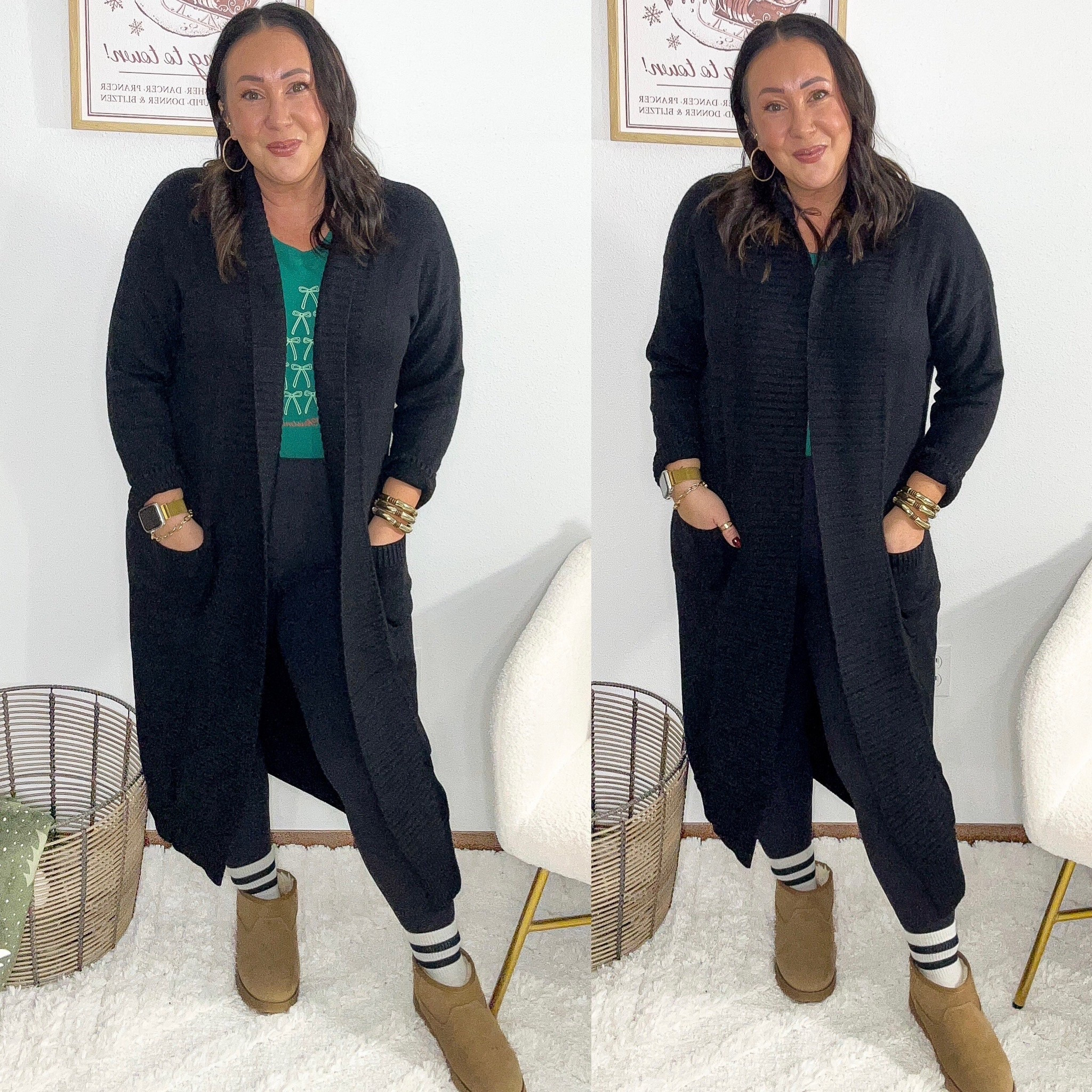 Cozy ootd! Xl @amazon cardigan. XL @walmart tee. Linked similar leggings. I wear a large in the brand I linked. Sized up in the mini boots! So comfy and cozy and on sale for $14.99!

#LTKFindsUnder50 #LTKOver40 #LTKootd