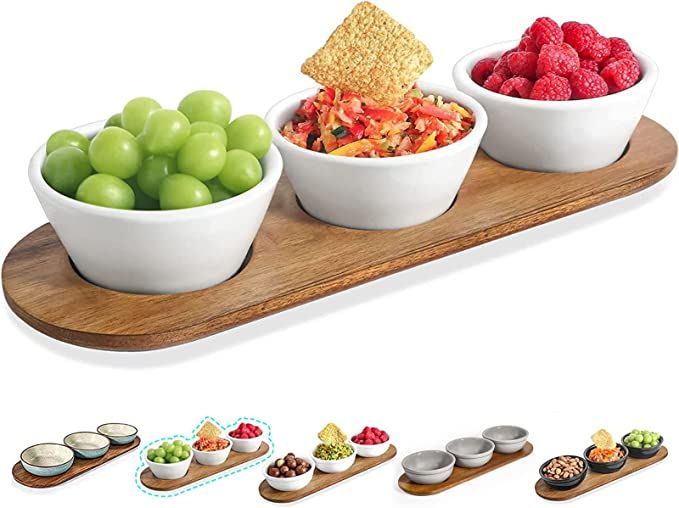 Artena 10oz Ultra-fine Porcelain Chips and dip Serving Platter with Acacia Wooden Tray, 4.75inch ... | Amazon (US)