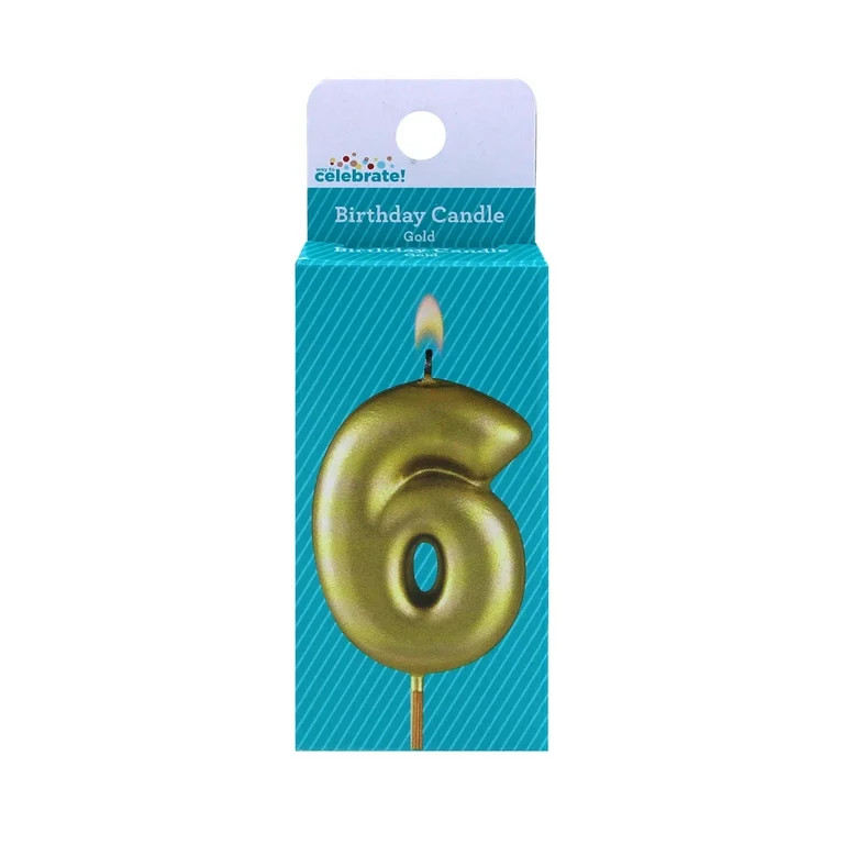 Gold Number 6 Birthday Candle, by Way To Celebrate | Walmart (US)
