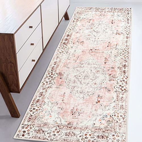 MUJOO Hallway Runner Rug Machine Washable Runner Rug Non Slip Boho Pink Runner Rug for Hallways E... | Amazon (US)