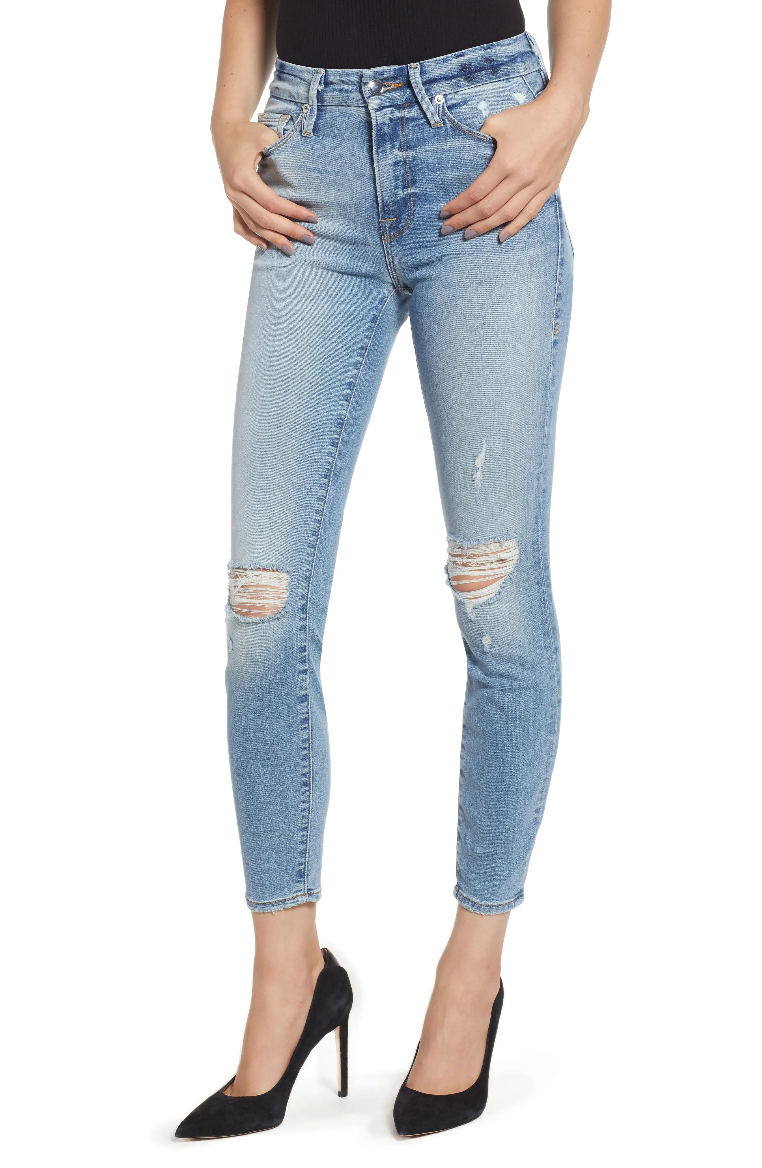 Good American Good Legs Ripped Crop Skinny Jeans (Regular & Plus Size) (Blue 199) | Nordstrom
