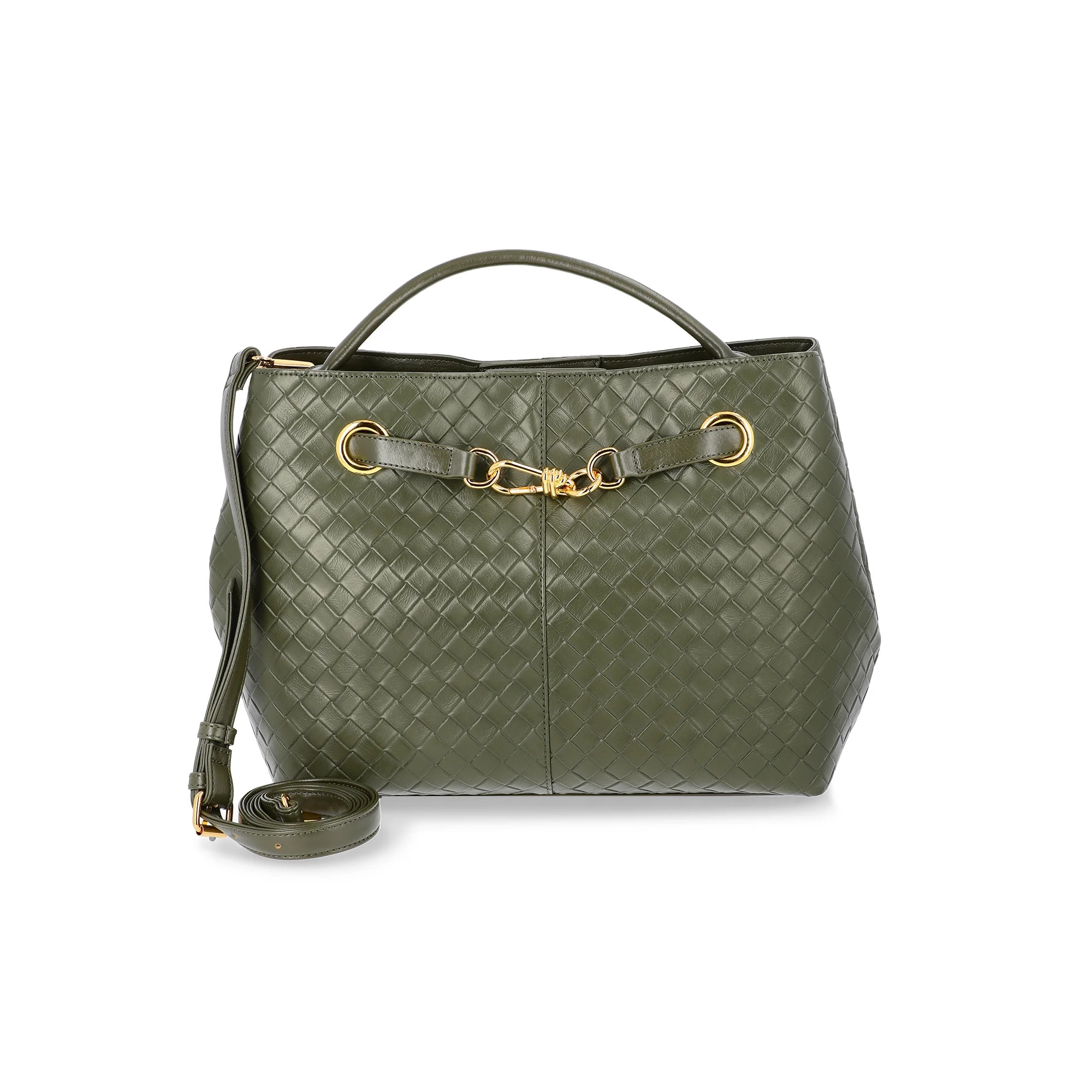Time and Tru Women's Hazel Satchel Bag Handbag, Dark Olive - Walmart.com | Walmart (US)