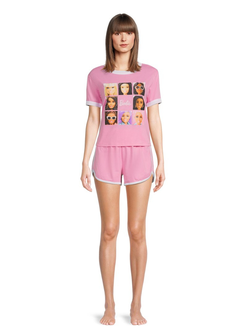 Barbie Women's Ringer Tee and Lounge Set, 2-Piece | Walmart (US)