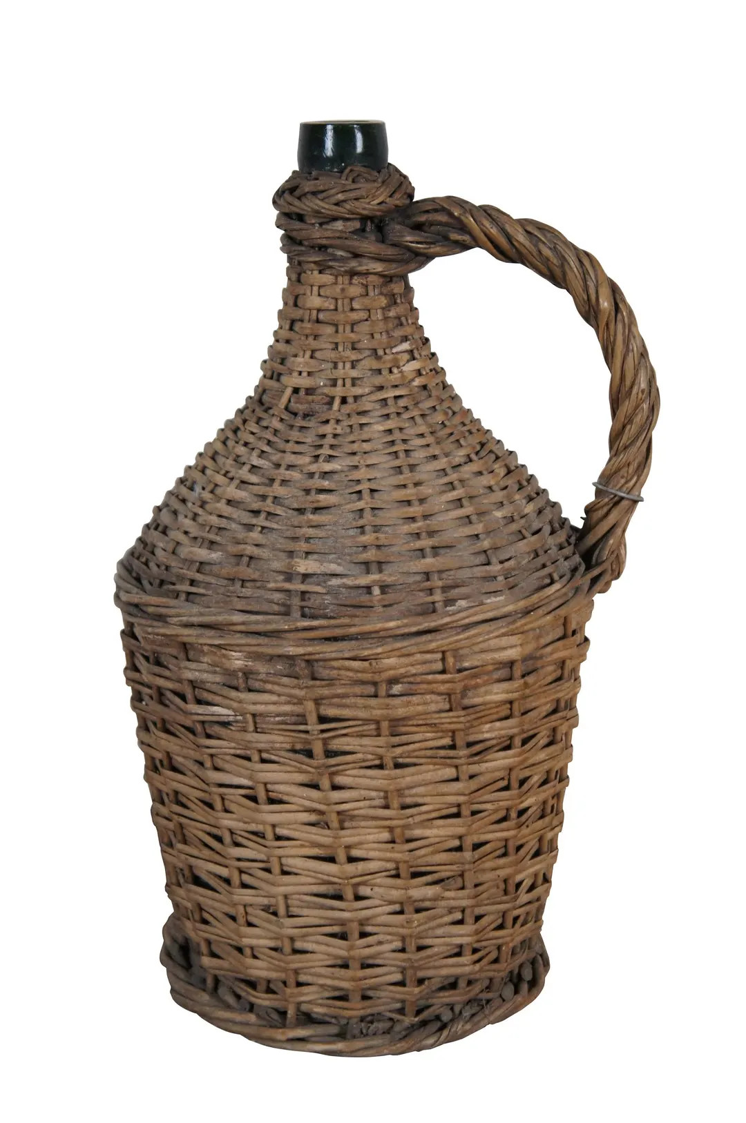 Antique French 1920s Wicker Wrapped Green Glass Demijohn Wine Bottle Jug 16 - Etsy | Etsy (US)