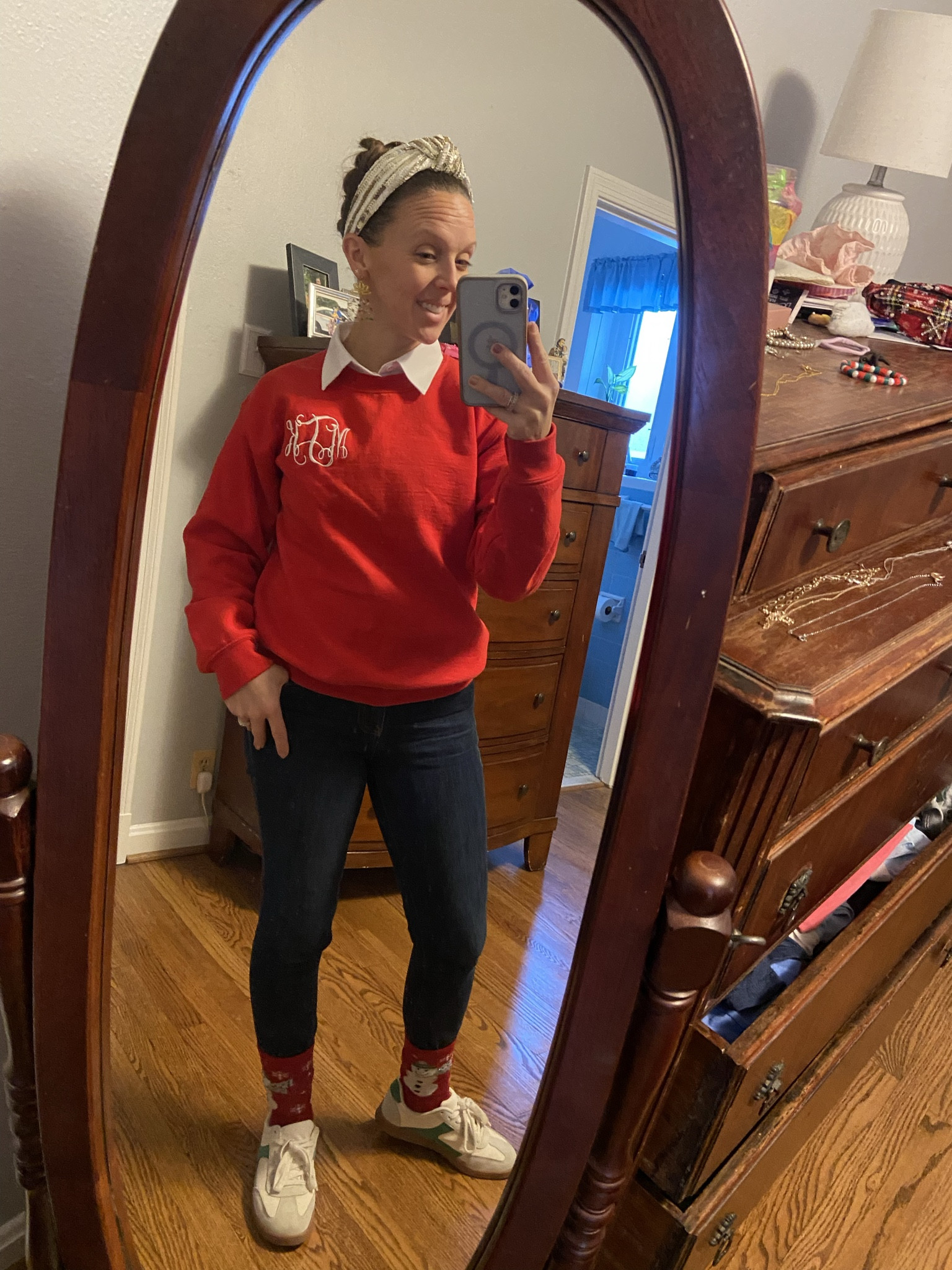 Work Christmas party - wear fun socks and holiday spirit.  I tagged my earrings, sweatshirt - which I have two, jeans, and shoes.  These monogram sweatshirts are a great gift - make it their favorite or school color!


#tennisshoes #walmart #under15 #christmasearrings #etsy #gap #skinnyjeans #salejeans #gapjeans #teacheroutfit #unitedmonograms #christmassweatshirt #holidaysweatshirt 

#LTKGiftGuide #LTKHoliday #LTKFindsUnder50 #LTKootd #LTKSaleAlert