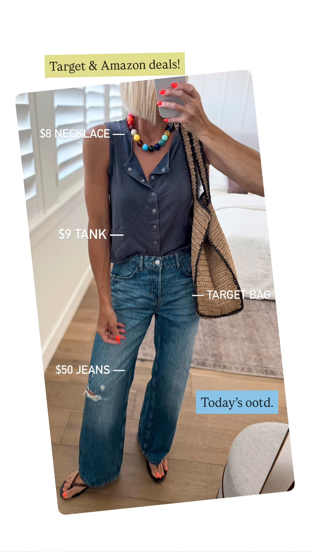 Incredible SALES @Target  and Amazon. 
I ended up sizing down to a small in the tank, and sized up to a 6 in the jeans.

#LTKOver40 #LTKSaleAlert #LTKmomlife