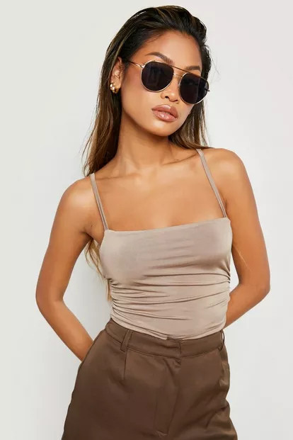 Ruched Detail Strappy Square Neck Bodysuit | Boohoo.com (US & CA)