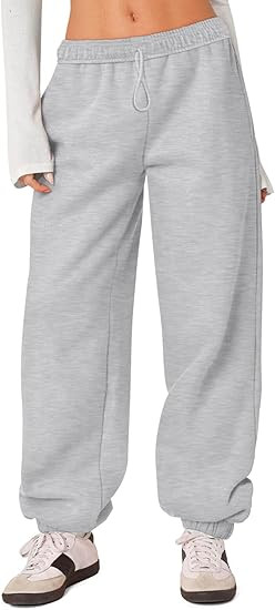 HeSaYep Women's Baggy Sweatpants High Waisted Sweat Pants Interior Drawstring Baggy Jogger Pants | Amazon (US)