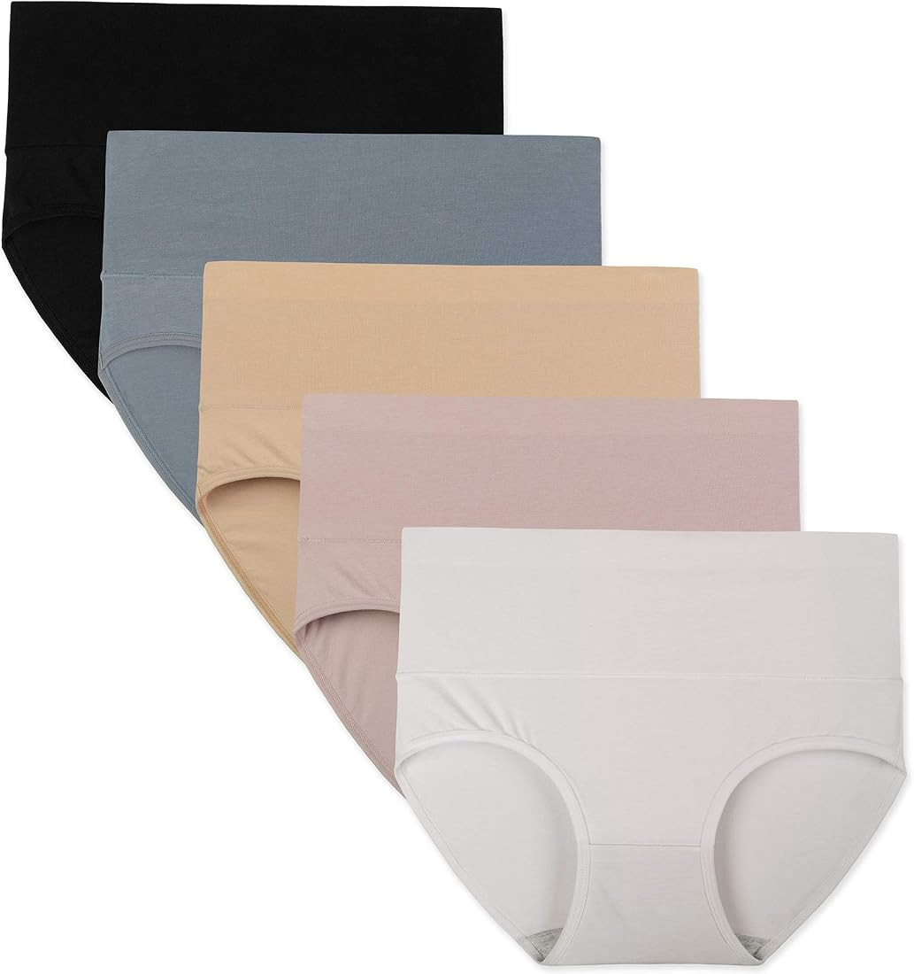 INNERSY Womens High Waisted Underwear Cotton Panties Regular & Plus Size 5-Pack | Amazon (US)