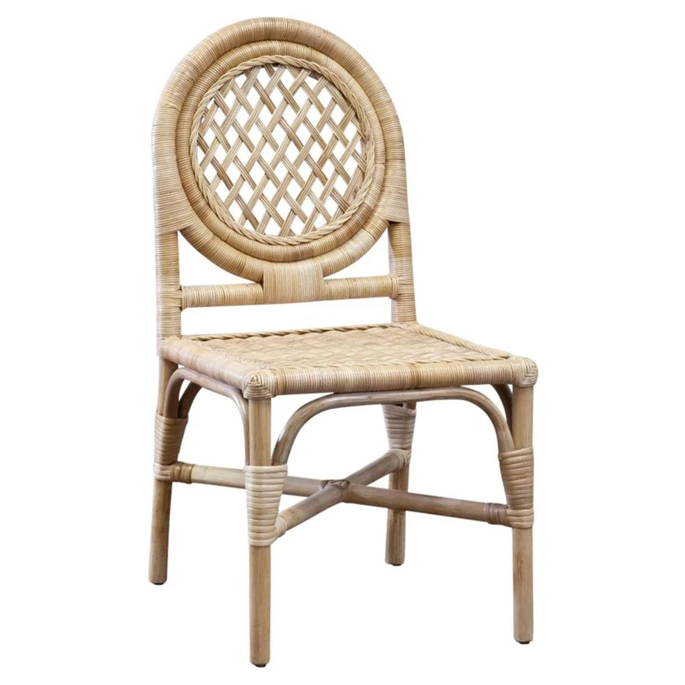 Louise Coastal Beach Natural Handwoven Rattan Dining Side Chair | Kathy Kuo Home