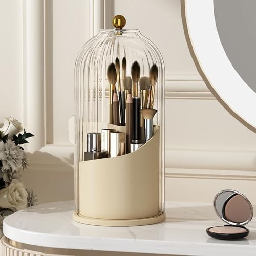 Makeup Brush Holder with Lid 360 Rotating Clear Dustproof Make Up Organizers for Vanity Bathroom ... | Amazon (US)