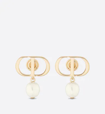 Petit CD Earrings Gold-Finish Metal and White Resin Pearls | DIOR | Dior Couture