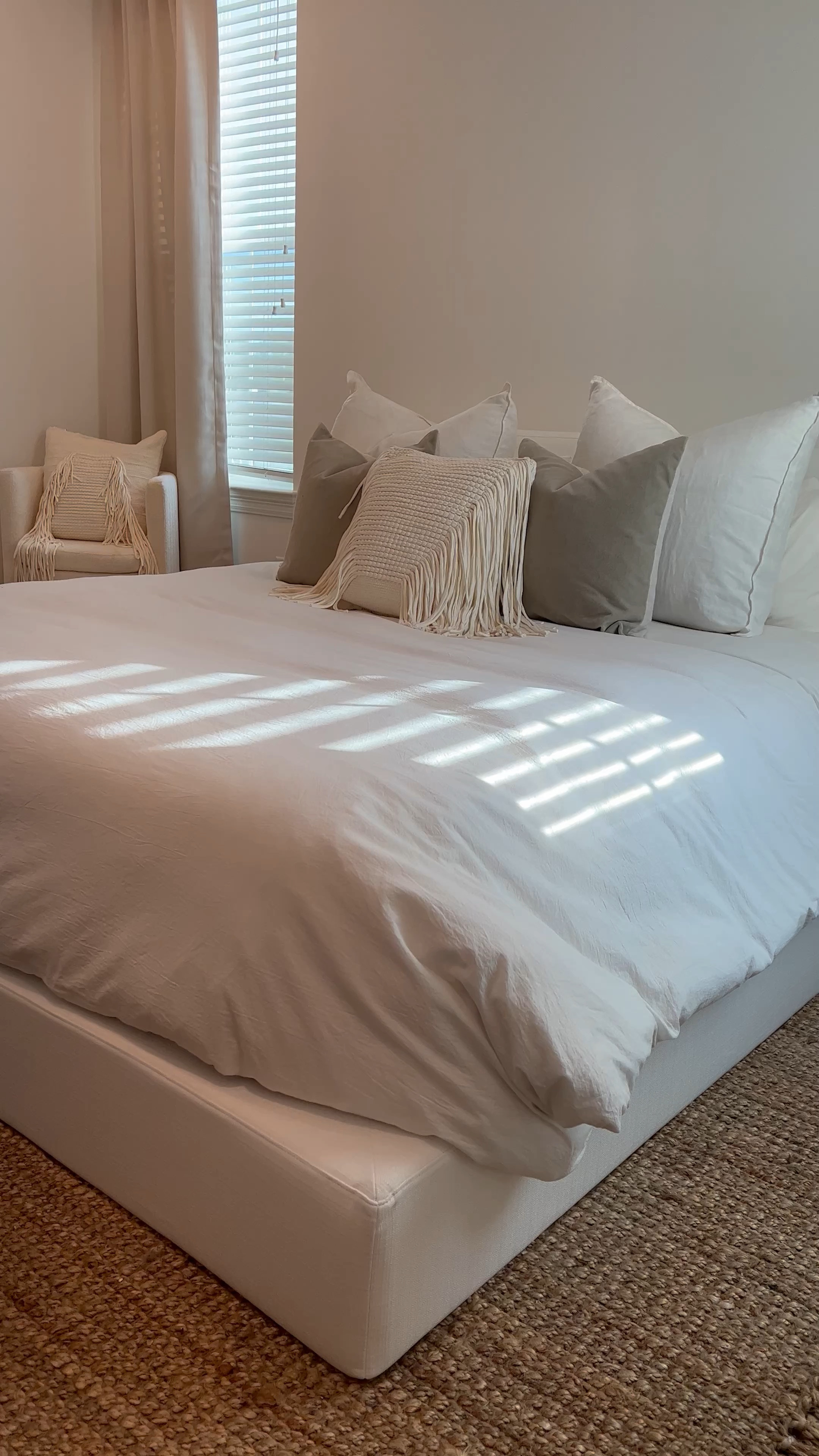 Introducing: the bed frame of my dreams 🥹✨ 

We got the California king, 8-9” (height) in the shade “white.”

Set up was so incredibly easy. Just take it out of the box, place it over your box spring & give it a day or so to expand to perfection. 🙌🏼 

Now just working on the fun details. Going to switch up the pillows a bit, waiting for our nightstand to arrive & working on an art piece to go above the bed!

Fringe pillows & wooden side table are from HomeGoods  

#bedroomdecor #masterbedroom #homedecor #interiordesign 

#LTKSeasonal #LTKhome #LTKHoliday