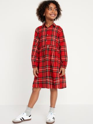 Matching Long-Sleeve Button-Front Plaid Dress for Girls | Old Navy (US)