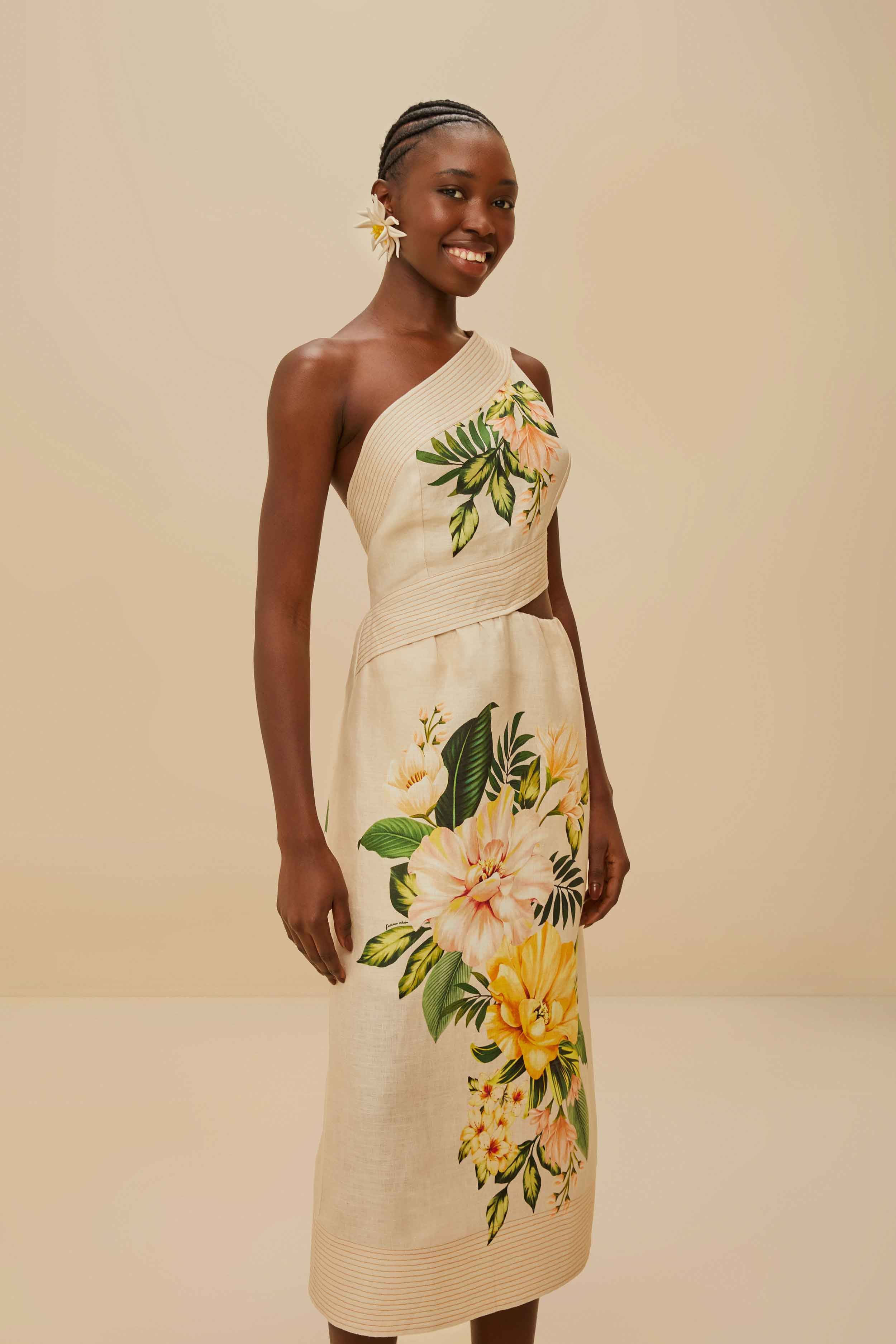 Garden Cascade Sand Midi Dress | FarmRio (US)