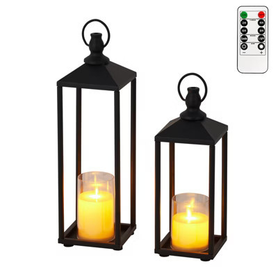 17"&13"  Decorative Lanterns Outdoor & Indoor, Set of 2 Modern Metal Black Lantern with Flameless Candles for Holiday, Home, Mantle, Patio, Porch | Target