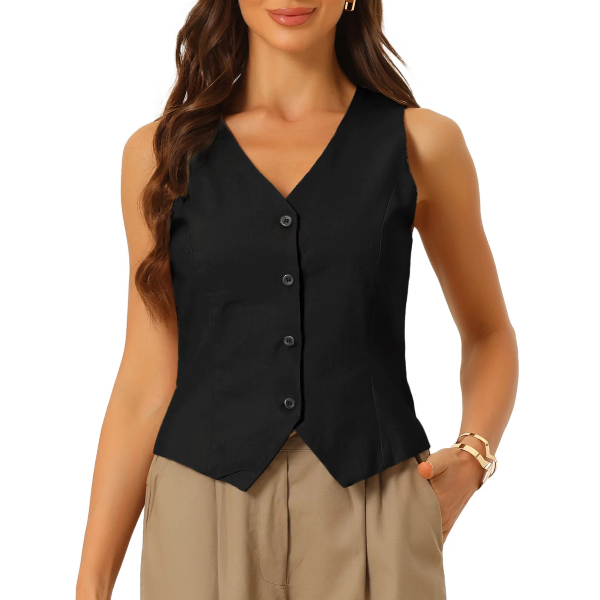 Vest Waistcoat for Women Fashion Sleeveless Button Down V Neck Crop Top Summer Vest | Kohl's