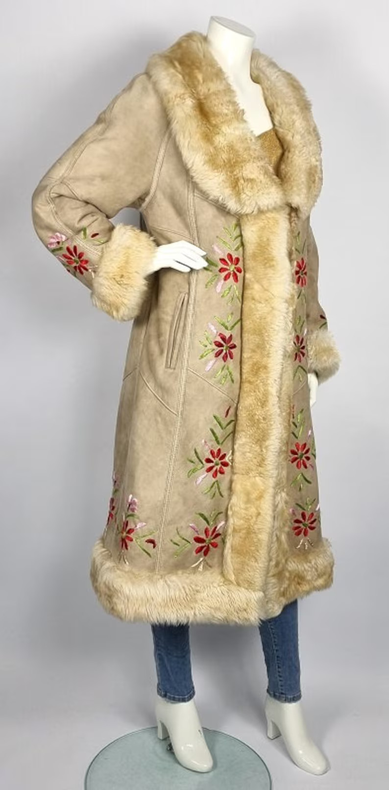 Vintage 1960s Afghan Suede Coat: Floral Embroidered Faux Fur Trim | Etsy (US)
