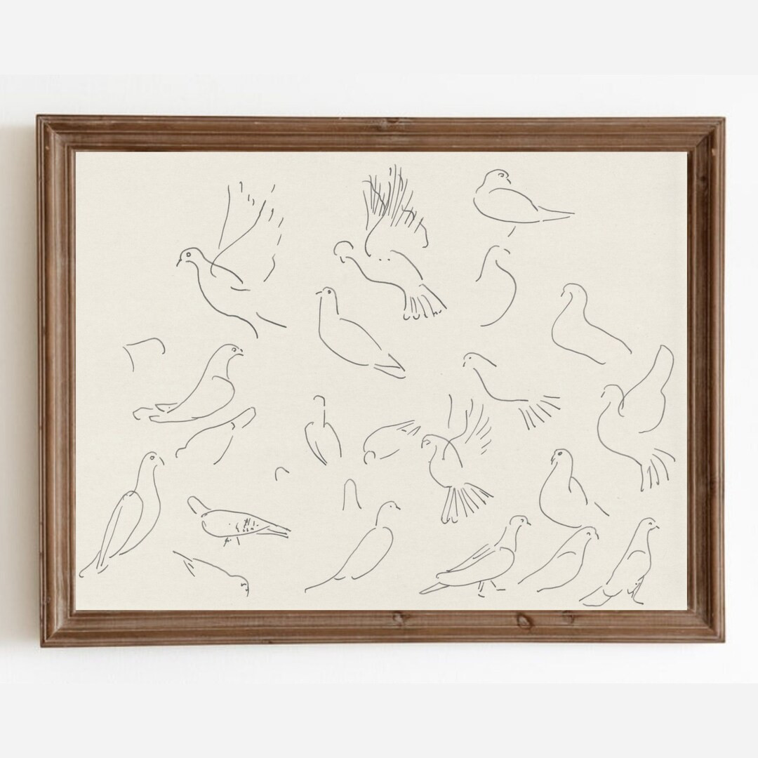 Vintage Bird Sketch, Dove Print, Antique Bird Drawing, Minimalist Wall Art, Vintage Dove Drawing,... | Etsy (US)