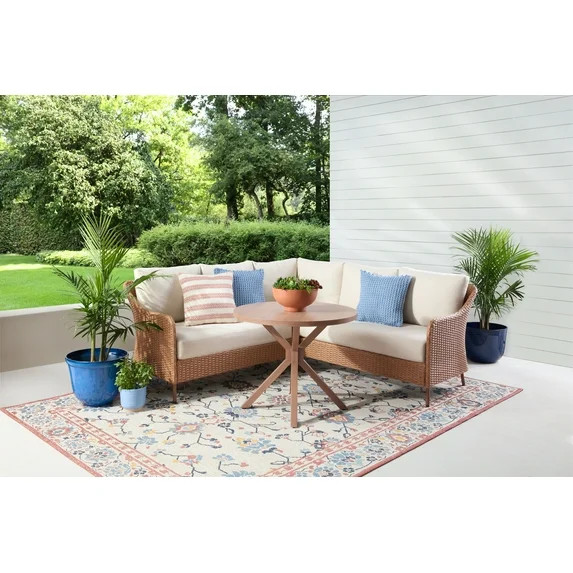 Mainstays Chelsea Outdoor Patio Steel 4-Piece Sectional Dining Set, Beige | Walmart (US)