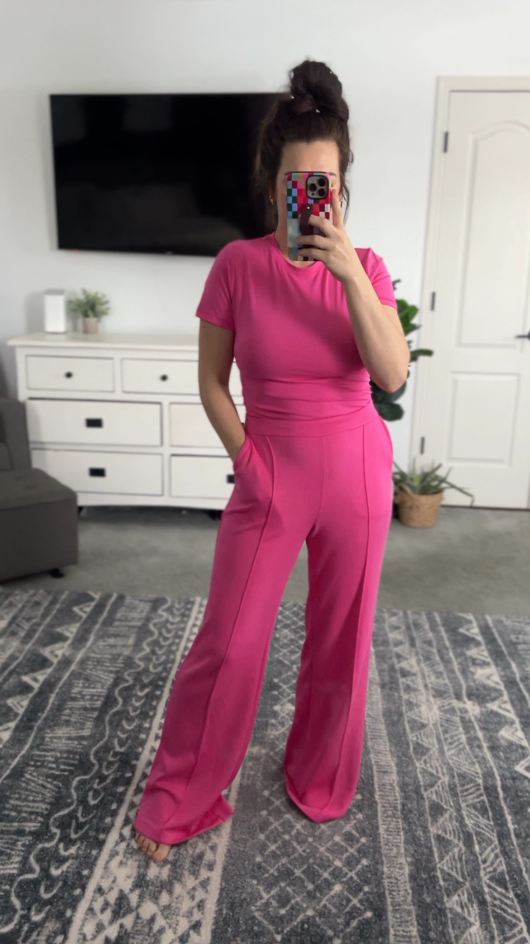 10/10 for this walmart tee and pants 👏 available in multiple colors. TTS. Pants are tall girl friendly! Wear them at home, out, or even the gym! 

#LTKFindsUnder50 #LTKStyleTip #LTKActive