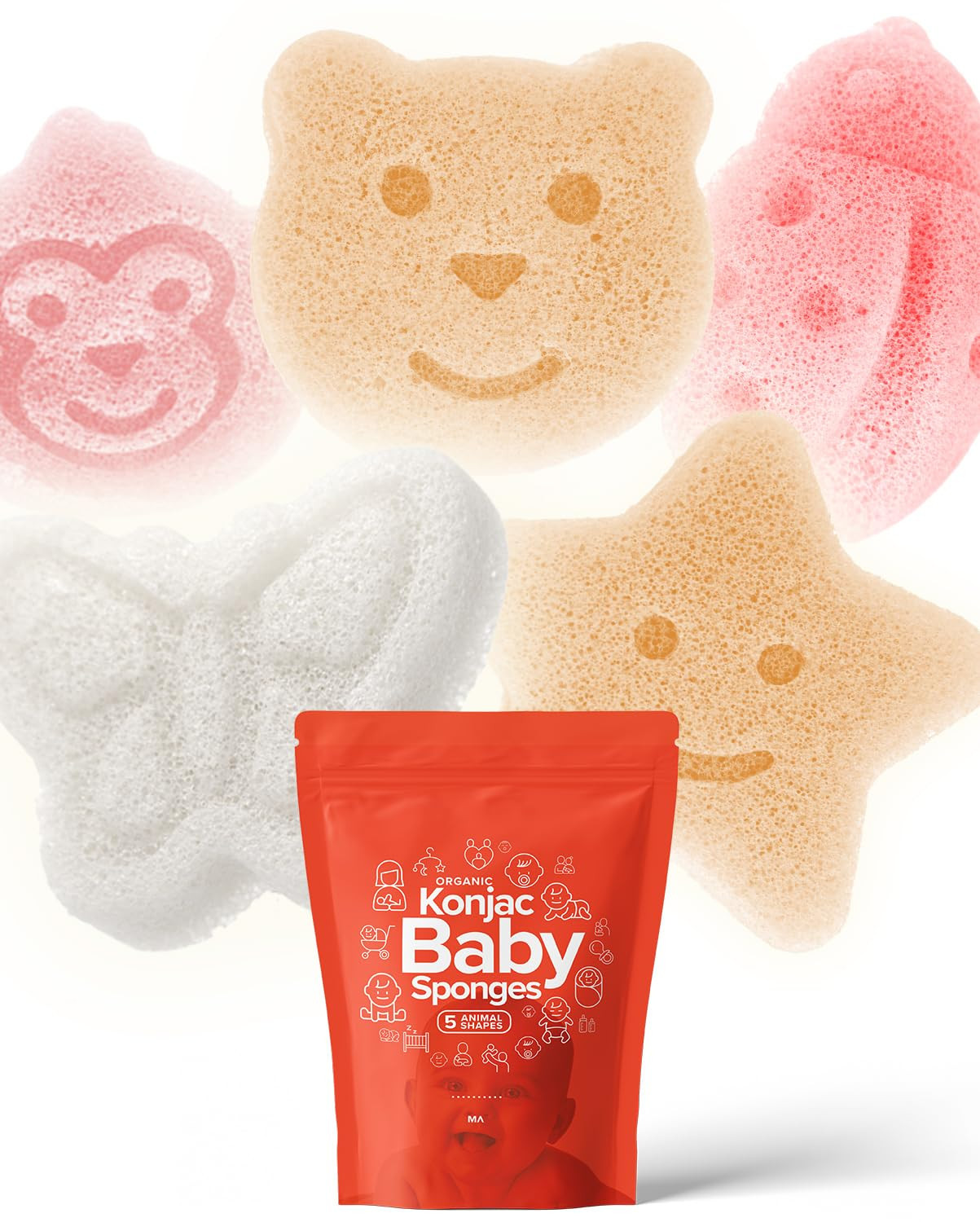 Konjac Baby Sponge for Bathing | Natural Cute Shapes | Kids Bath sponges for Infants | Toddler Ba... | Amazon (US)