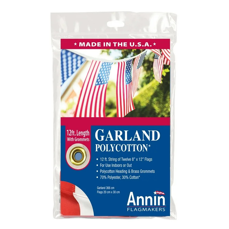 Annin 12\u2019 American Flag Garland with 12 Patriotic 8" x 12" Flags | Walmart (US)