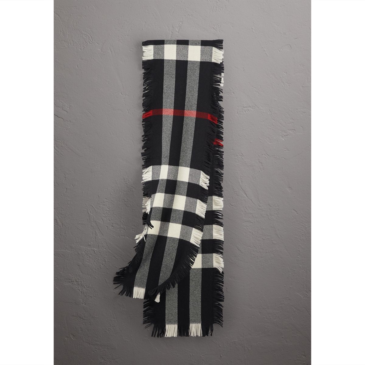 Burberry Fringed Check Wool Scarf, Black | Burberry (US)