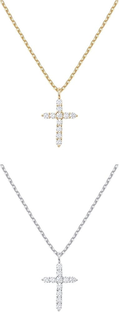 PAVOI 14K Gold Plated Cubic Zirconia Cross Necklace for Women | Cross Faith Pendant Necklaces | Amazon (US)