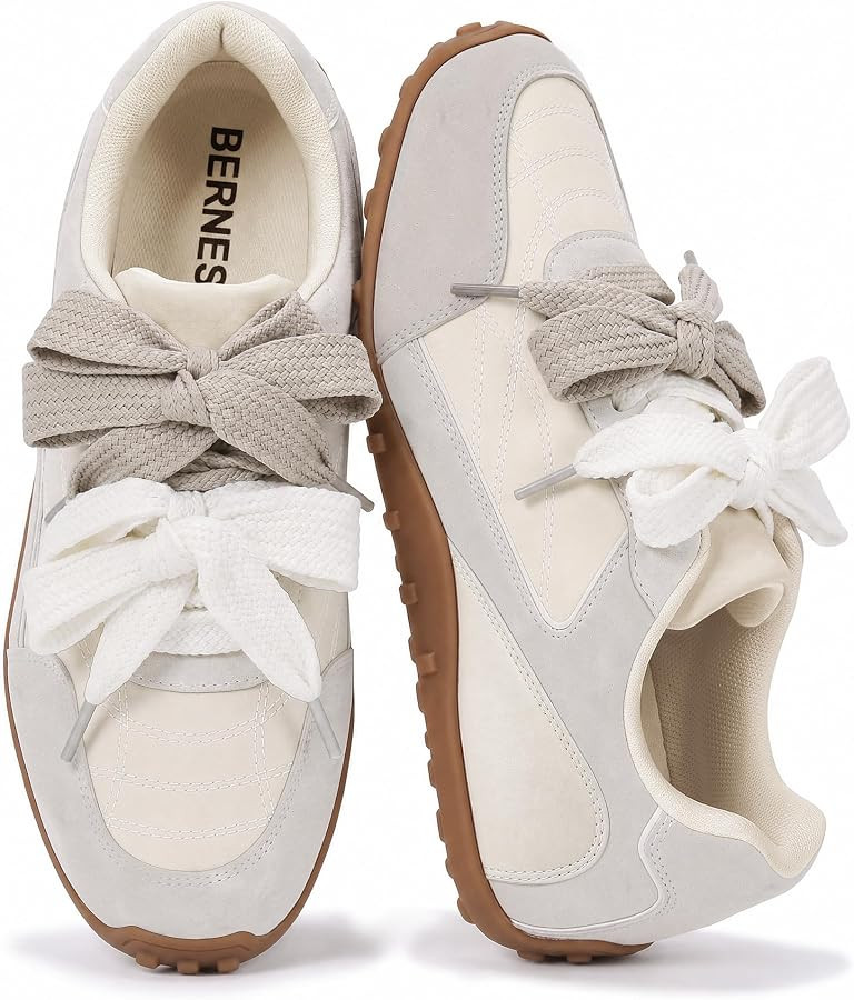 Berness Women's Fashion Sneakers Two-Tone Bow Laces Retro Casual Shoes | Amazon (US)