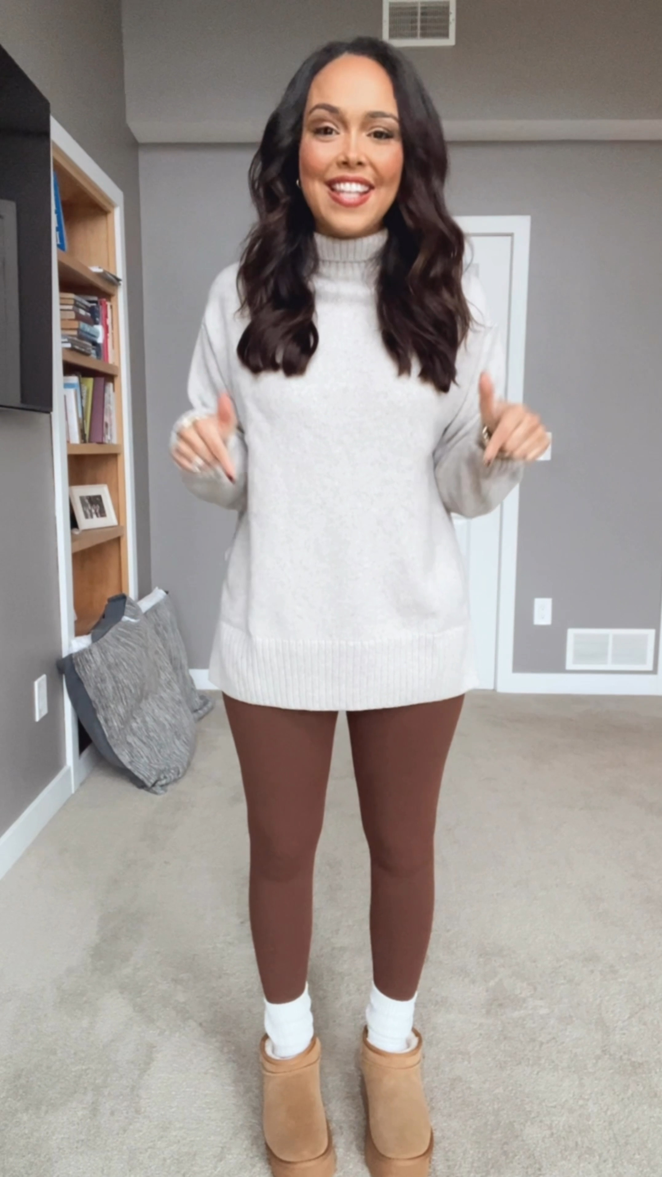 My Most Worn Item This Fall! 🤎 Styling my favorite Java Coffee Leggings 3 Ways! 
Sizing details: 
Leggings - Size Small 
Beige Sweater - Size Small 
Boots - Size 7 
Smiley Sweatshirt - Size Large 

#LTKHoliday #LTKSeasonal #LTKStyleTip