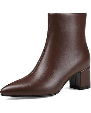 Women's Ankle Boots Pointed Toe Chunky Block Heel Short Boots for Women Low Heeled Booties | Amazon (US)