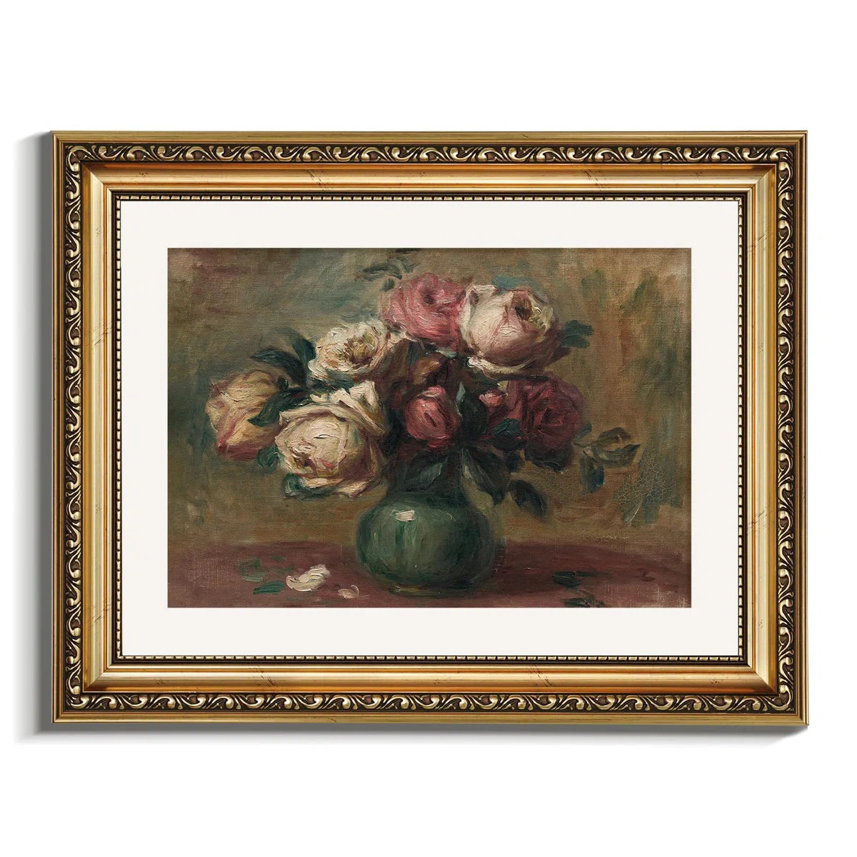 Vintage Gold Framed Floral Botanical Wall Art, Antique Canvas Print with Decorative Mat, Classic ... | Wayfair North America