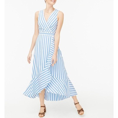 NEW J CREW Size 14 Maxi Dress Sleeveless Blue White Striped Faux Wrap Ruffle  | eBay | eBay US