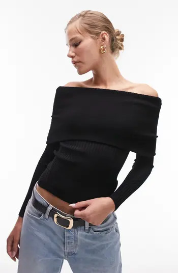 Topshop Off the Shoulder Rib Crop Top | Nordstrom | Nordstrom
