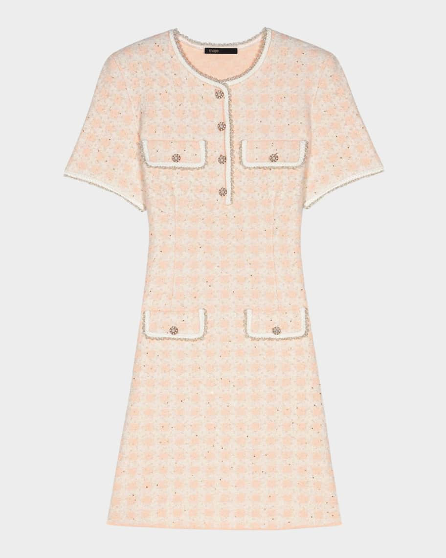 Maje Rartingal Sequined Tweed-Effect Check Knit Dress | Neiman Marcus