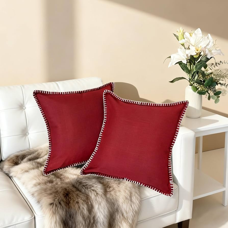 HER HWA Outdoor Throw Pillow Covers ONLY White Cotton Thread Stitched Edges, 18x18 Inches - Pack ... | Amazon (US)