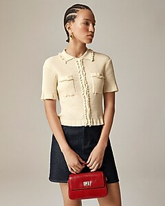 Pointelle ruffle-trim cardigan | J. Crew US