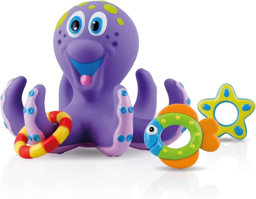 Nuby Floating Octopus Toy with 3 Hoopla Rings - Baby Bath Toy for Boys and Girls - 18+ Months - P... | Amazon (US)