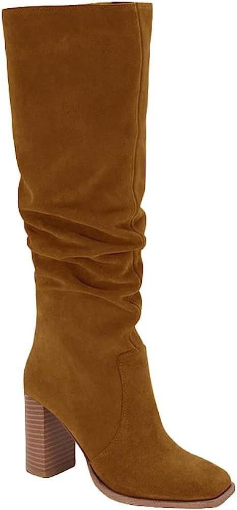 Juliet Holy Womens Knee High Boots Chunky High Heel Square Toe Side Zipper Wide Calf Boot | Amazon (US)