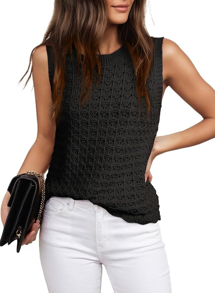 Dokotoo Sleeveless Sweater Tops for Women 2026 Crochet Tank Top Sweater Vest Spring Summer Outfit... | Amazon (US)