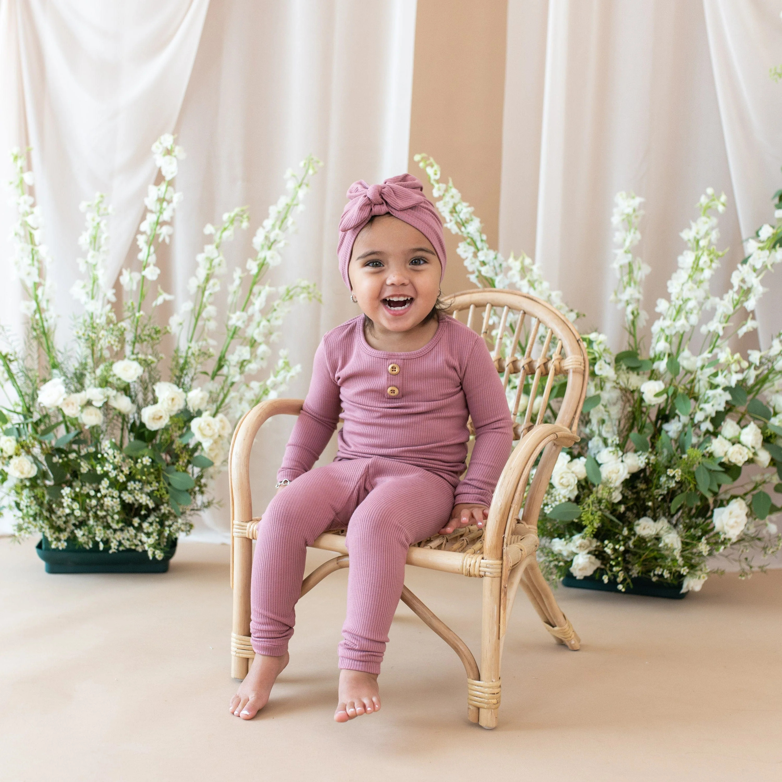 Ribbed Henley Set in Dusty Rose | Kyte BABY