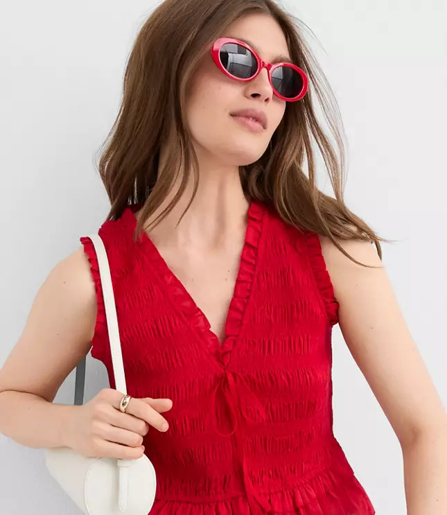 Smocked Ruffle Peplum Top | LOFT