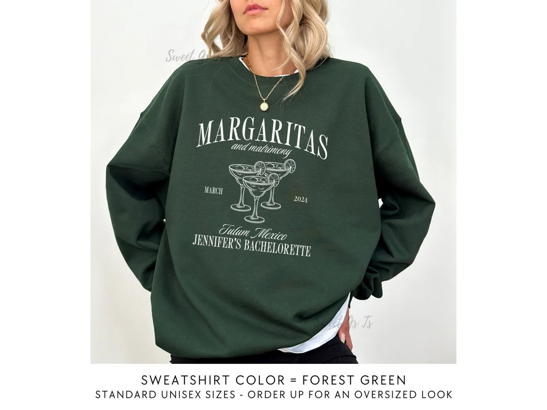 Mexico Bachelorette Sweatshirt, Margaritas and Matrimony Bachelorette Merch, Tequila Bachelorette... | Etsy (US)