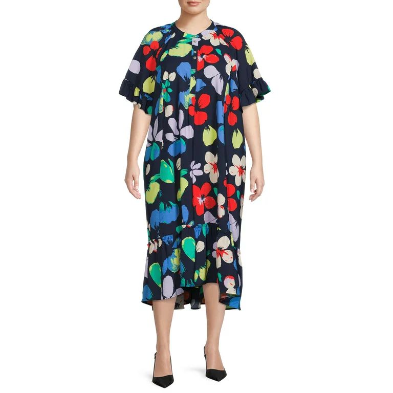 Terra & Sky Women's Plus Size Tiered Dress with Ruffle Sleeves | Walmart (US)
