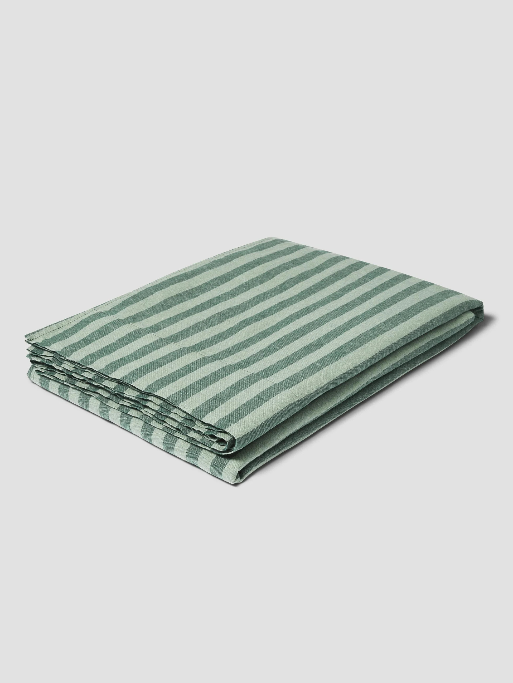 Pine Green Pembroke Stripe 100% Linen Flat Sheet | Piglet