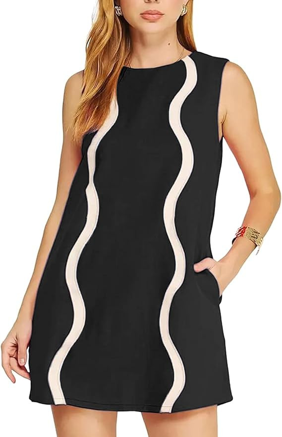Womens Sleeveless Color Block Mini Dress Summer Crewneck Tank Shift Dresses Casual A Line Beach S... | Amazon (US)