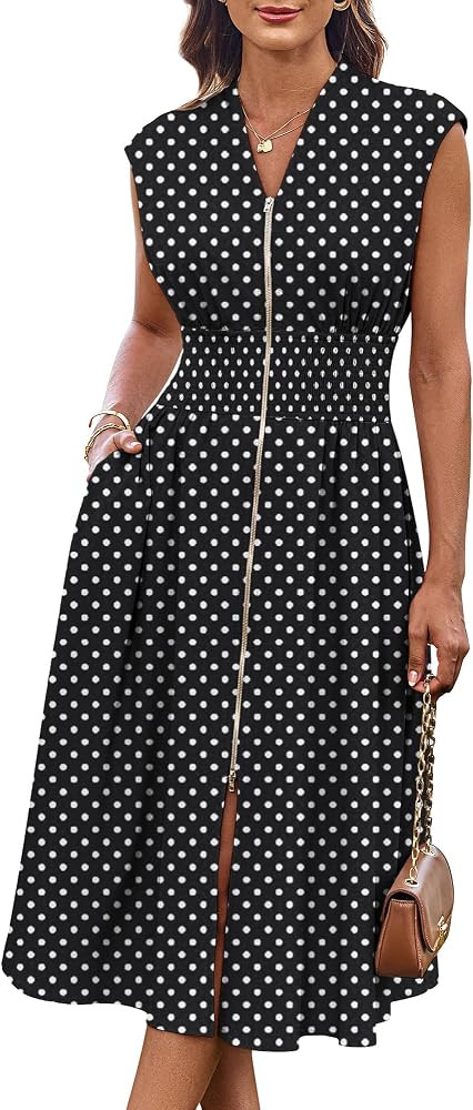 GRACE KARIN Womens Summer Casual Dress, Business Office Work Dresses, Cap Sleeve Zipper Front Flo... | Amazon (US)