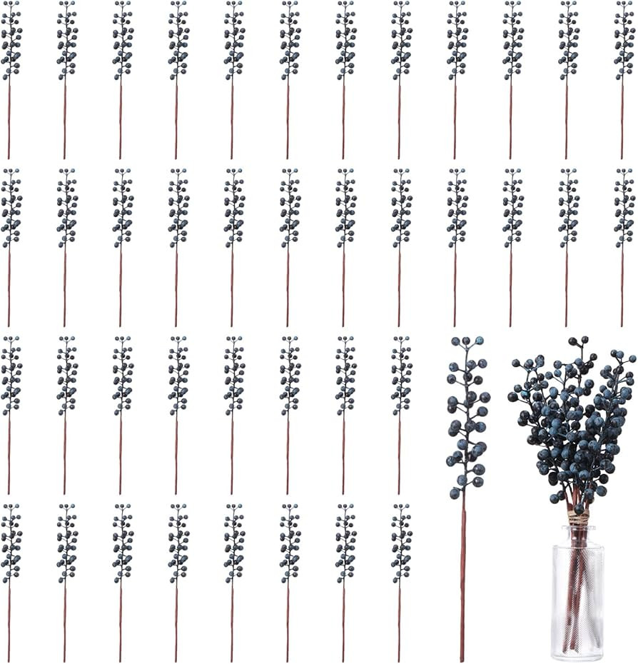 Crowye 40 Pcs 11.81 Inch Artificial Berry Picks with Stems Fake Faux Berry Picks Ornaments for DI... | Amazon (US)