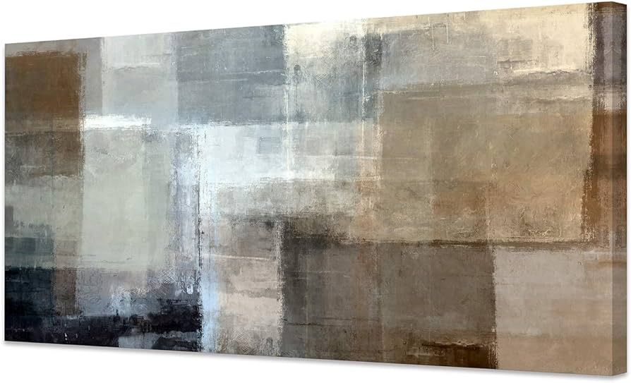 Baisuart Canvas Prints Abstract Wall Art Print Paintings Grey and Brown Stretched Canvas Wooden F... | Amazon (US)